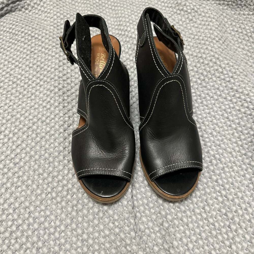 Bella Vita Viv-Italy Black Leather Peep Toe Block Heel Sandals